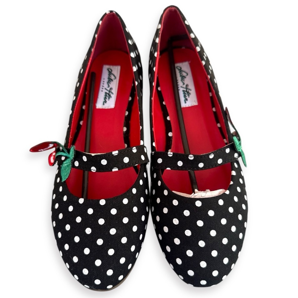 LULU HUN 50s Sally Cherry Polka Flats in Black - Picture 7 of 16